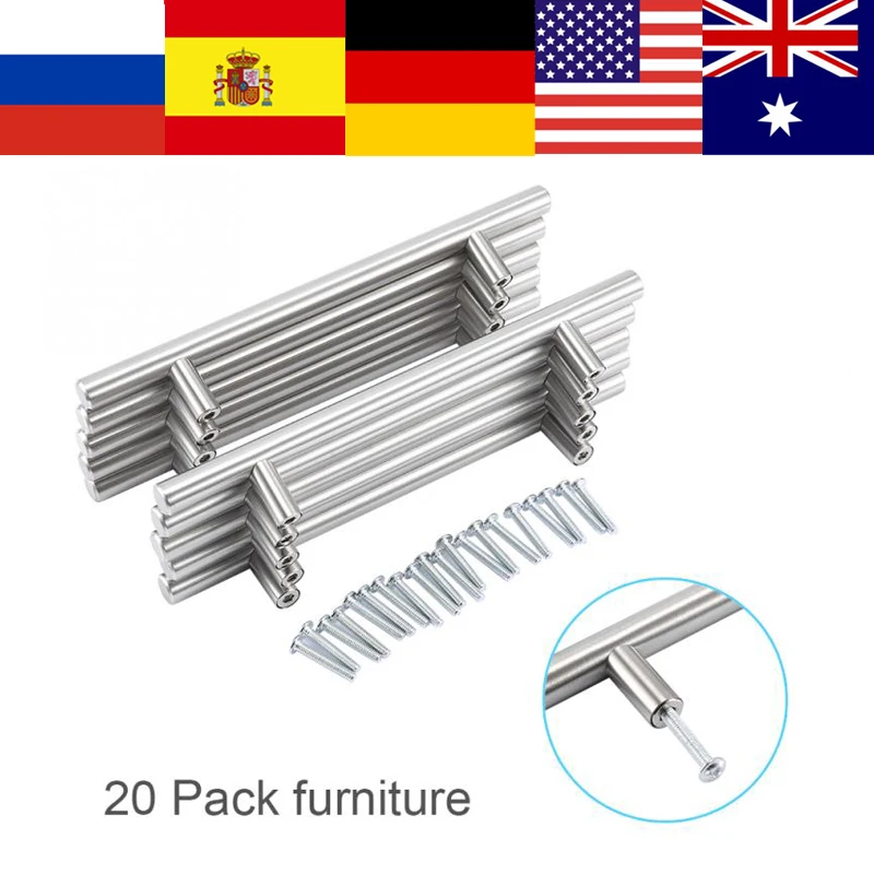 

20Pcs Modern Furniture Handles Kitchen Cabinet T Pulls Handles knobs Stainless Steel Handles For or Kitchen Bathroom Furniture