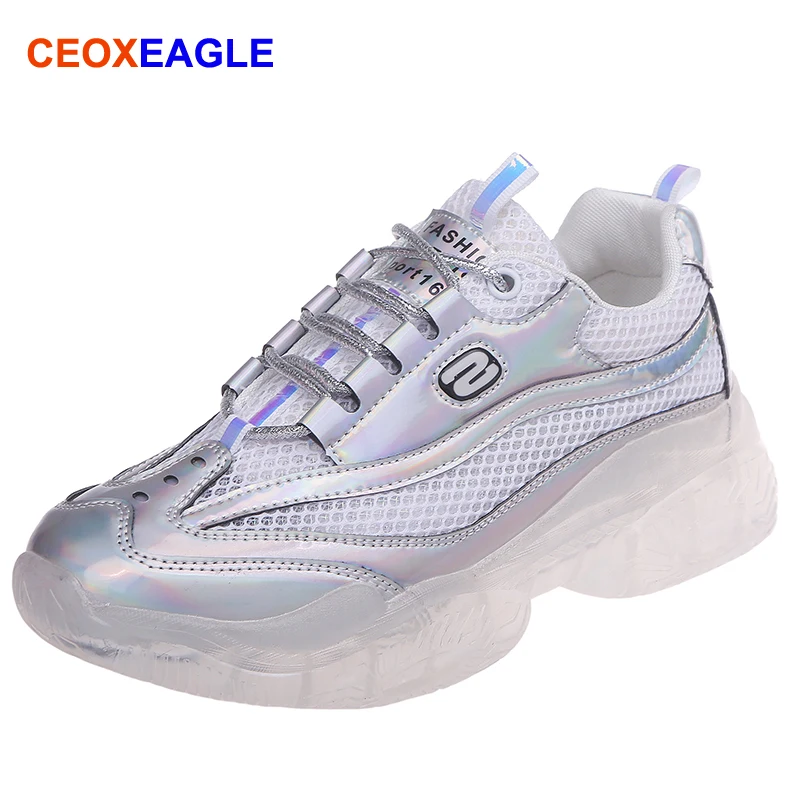 

2019 New Transparent Platform Sneakers Spring Ladies Causal Shining Shoes Woman Thick-Soled Fashion Summer Sport Chaussure Femme