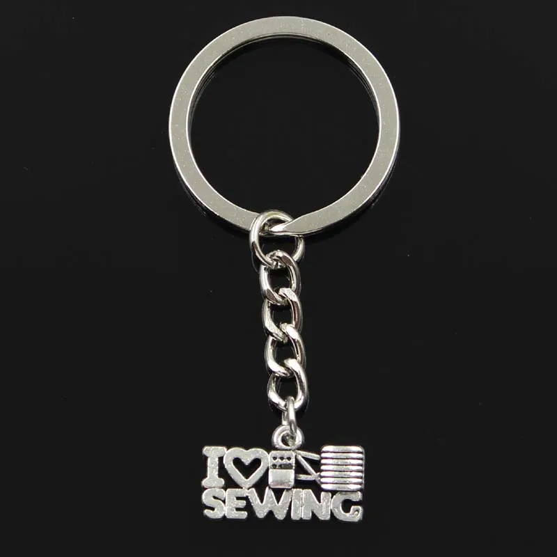 Fashion Keychain 20x12mm I Love Sewing Pendants DIY Men Jewelry Car Key Chain Ring Holder Souvenir For Gift |
