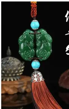 

jade twin pixiu automobile pendant rear view mirror decorative supplies to attract wealth atmospheric dual color tassel crafts