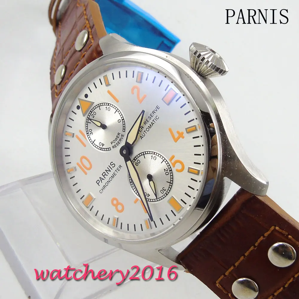 

47MM Parnis white Dial deployment clasp Power Reserve Automatic movement Men's Watch