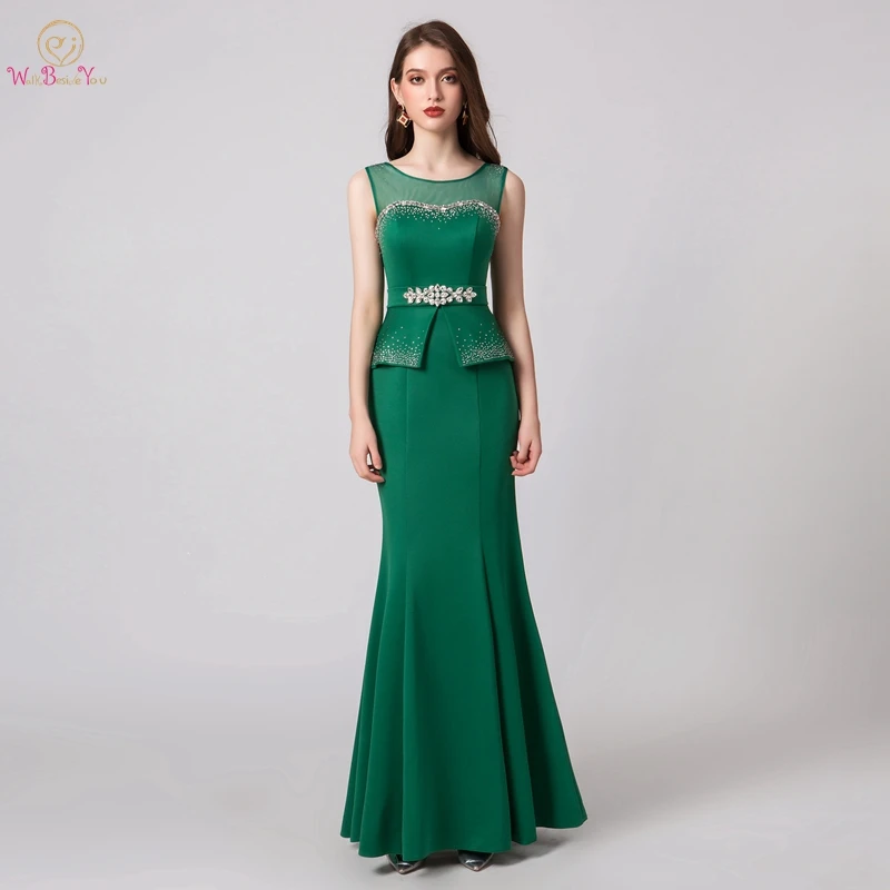 

Dark Green Evening Dresses Elegant Long Rhinestone Ruffle Formal Dress Women Abendklei 2019 Prom Gowns Plus Size WALK BESIDE YOU