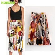 N. XINZHE, женская одежда, эластичная, высокая талия, с принтом, плиссированная, Женская юбка, модная, повседневная, свободная, до колена, юбки S3385