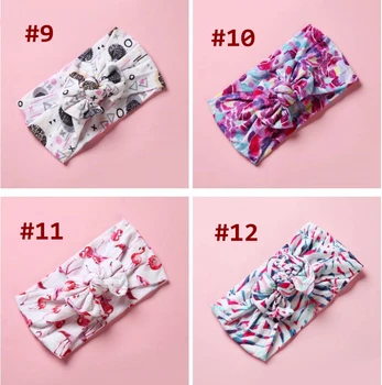 

Baby Girl headband Soft Nylon flower print headwear with bow Kids Hair Accessories 22colors