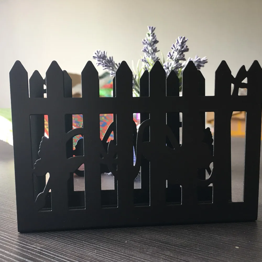 

Creative gift iron metal art craft black fences napkin paper holder tissue block rack home hotel cafe bar party table decoration