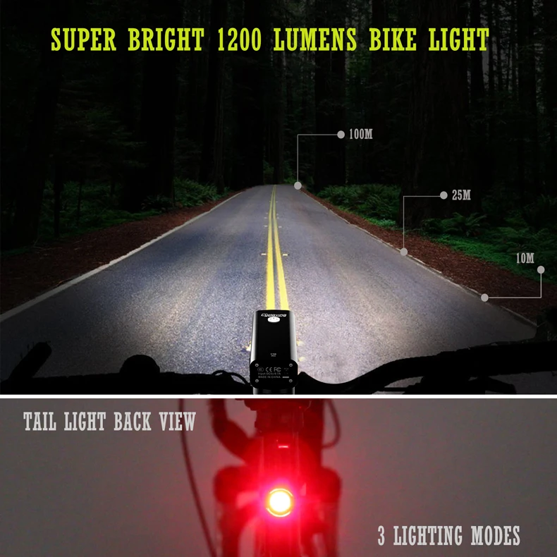 Perfect Cycloving Bike light Bicycle lights Floodlight 85degree Rechargeable waterproof 1200lumens 5modes Cycle MTB bike accessories 1