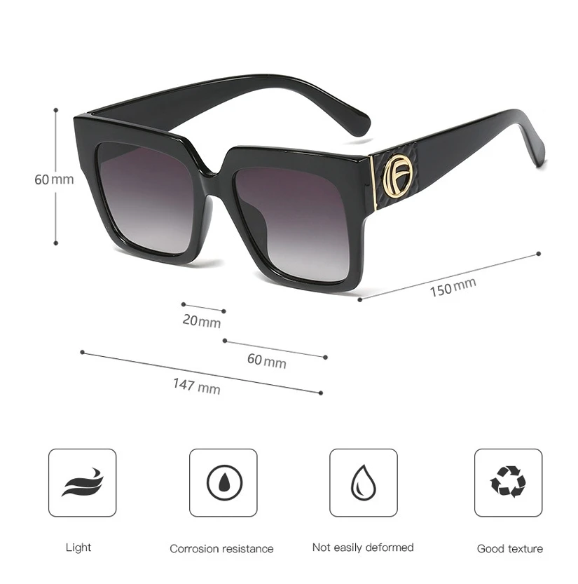 Большие буквы F Ретро Квадратные Солнцезащитные очки для мужчин и женщин Модные Оттенки UV400 Винтажные Очки 45839