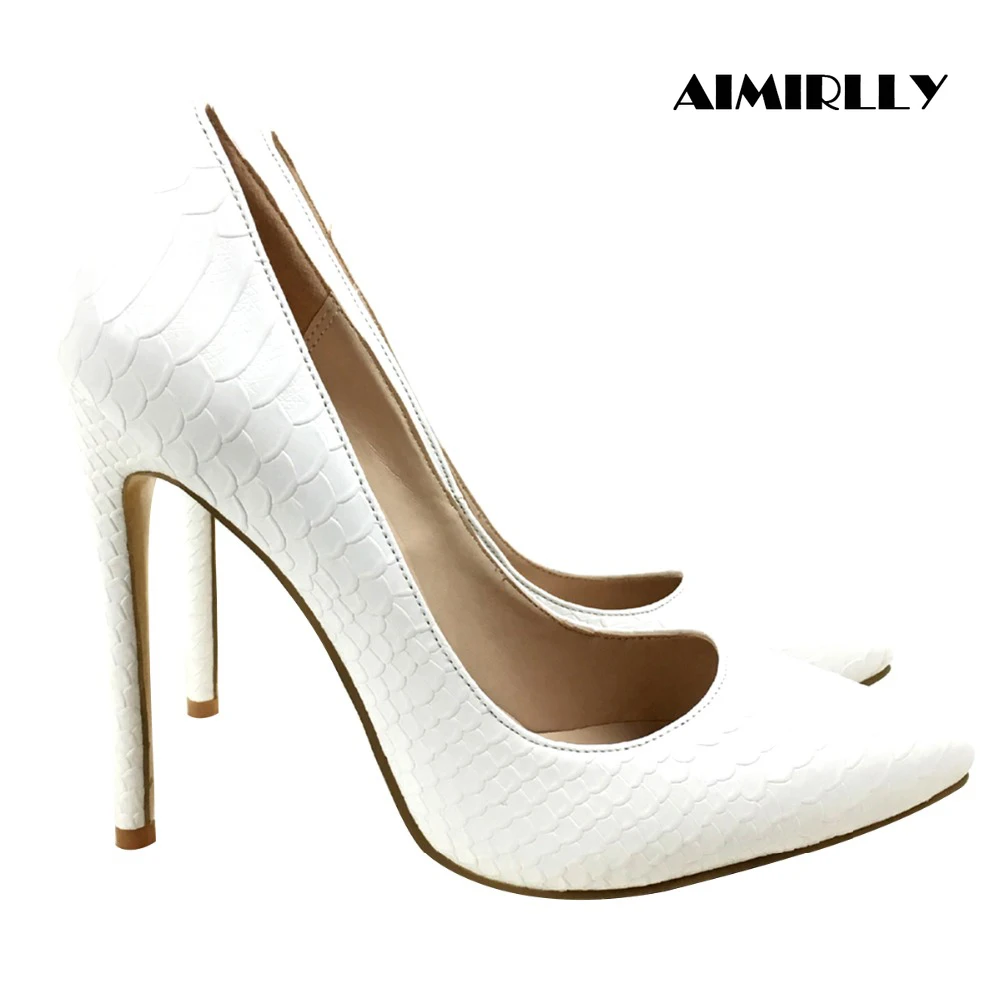

New Women Pointed Toe High Heel Pumps Fish Pattern White Lady Party Office Dress Shoes Stiletto Handmade Wholesale