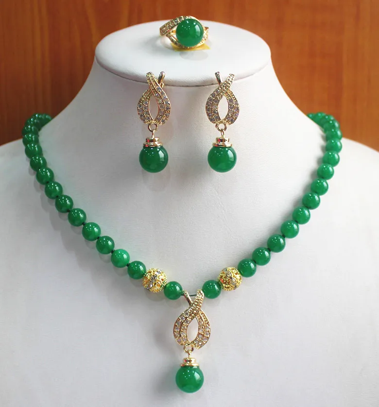 

2 colors best gift jewelry set!Wholesale factory price Women's semi-precious jade stone Necklace earring ring(7/8/9) set #109 5.