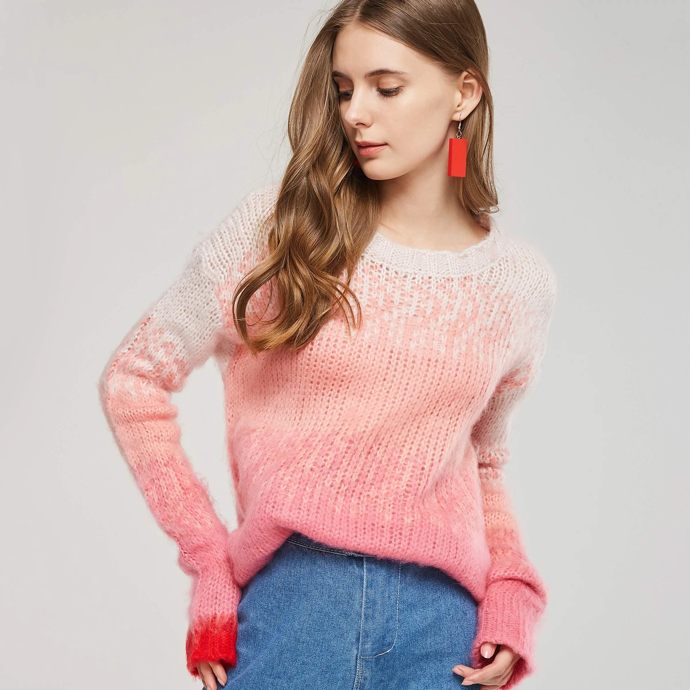 2018 Fall Sweet Preppy Style Office Lady Casual Pink Women Sweaters