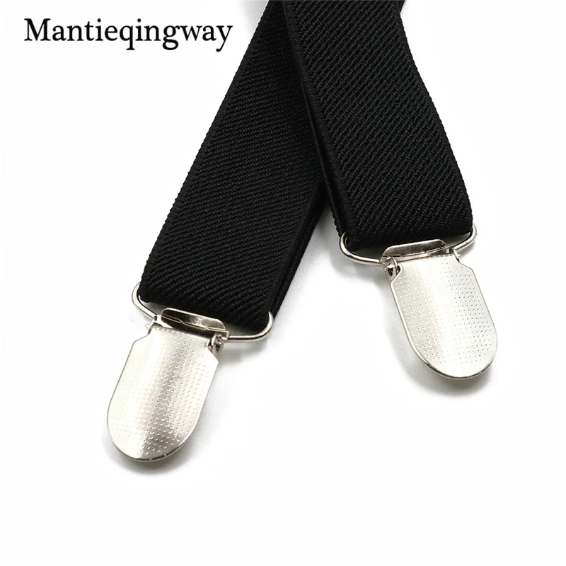 Mantieqingway черные подтяжки для мужчин 4 зажима ремень сплошной цвет регулируемые