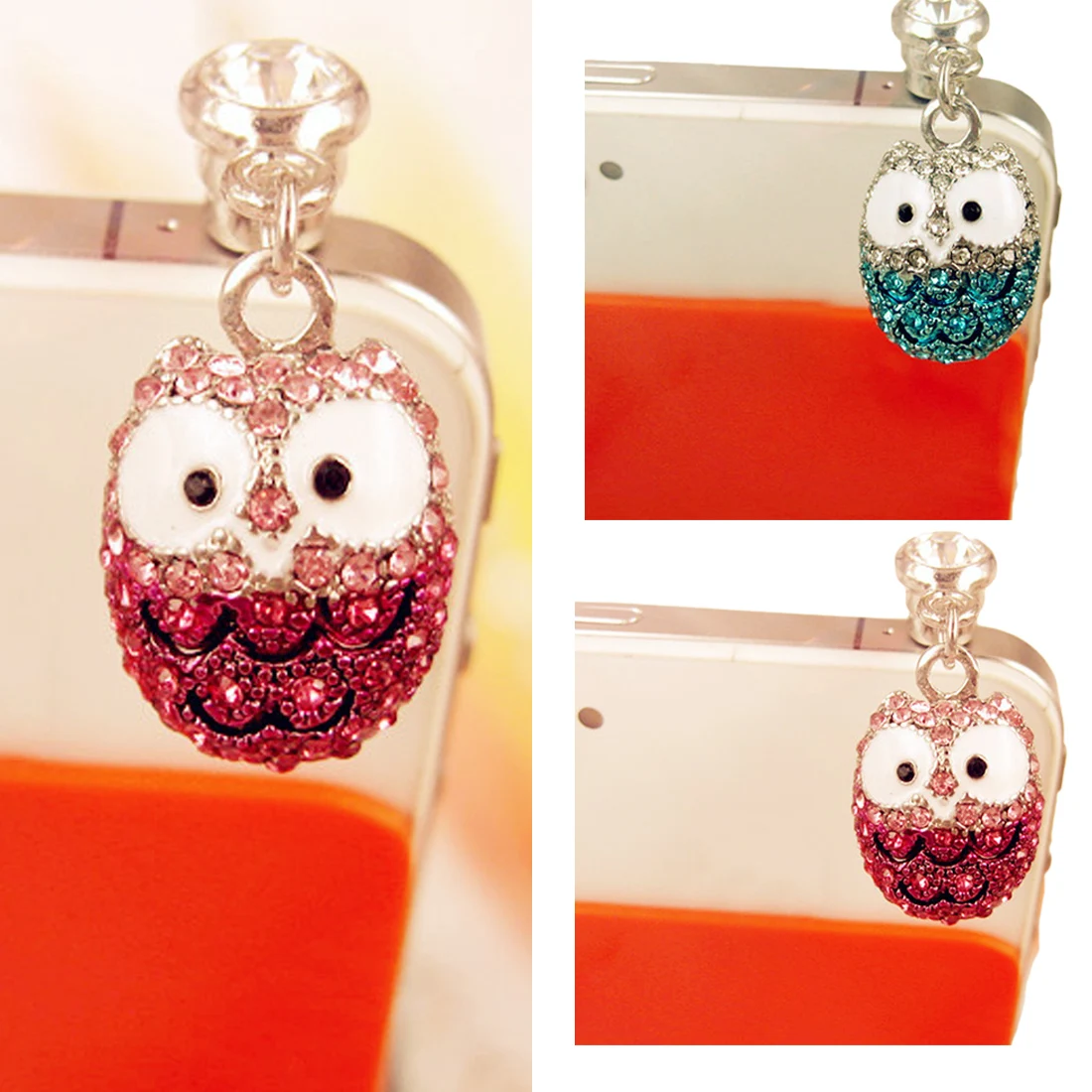 

Universal Cute Dust Plug Big Eyes Owl Pendants Anti Dust Diamond Cell Phone Plug Earphone 3.5mm Jack Plug for Phones