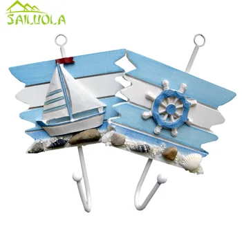 

4pcs/set Bathroom accessories mediterranean styl coat hook wood thermometer hooks household rack wooden wall hanger