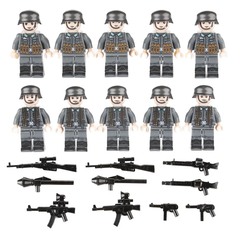 

10PCS WW2 German Army Soldiers Building Blocks Bricks Military Figures Weapons Guns Model Parts Accessories Brick Children Toys