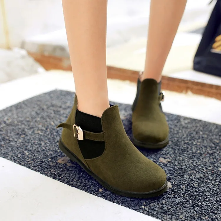 

Big Size 11 12 13 14 15 16 Ma'am Fine heel Short boots Pure color Metal decoration boot barrel Low heel boots