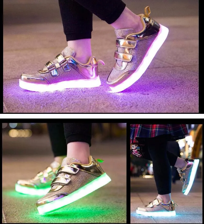 Новинка детские спортивные туфли обувь 8-цвет яркий светодиодная лампа световой модная детская повседневная обувь на плоской подошве Размер 26-35