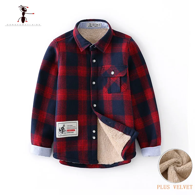 KungFu Ant/ Modis рубашки для мальчиков, хлопковые клетчатые рубашки с длинными рукавами и отложным воротником для детей 3-10 лет, школьные рубашки, 3096 - Цвет: red-plus