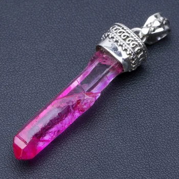 

Natural Pink Aura Quartz Punk Style 925 Sterling Silver Pendant 2 1/4" Q0982