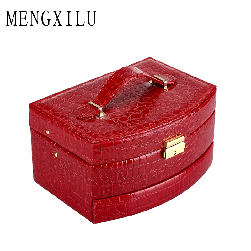 

MENGXILU Women Makeup Organizer Large Capacity Multilayer Clapboard Professional Cosmetic Bag Suitcase Tool Box PU Leather