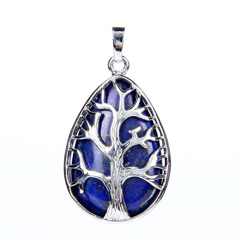 Neue Mode Schmuck Opal Amethysten Türkisen Verkrustete Rose Rosa Quarz Lapis Stein Teardrop Bead Chakra Baum Anhänger für Frauen Halsketten