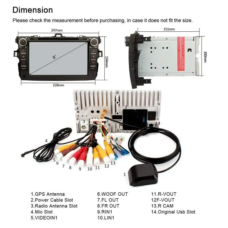 Sale 8" Car DVD player with GPS(optional,audio Radio stereo,BT/TV,car multimedia headunit for TOYOTA COROLLA 2006 2007 2008 2009 2011 30