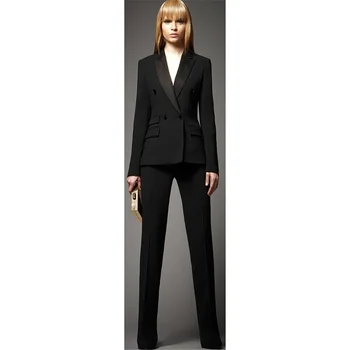 

Jacket+Pants Women Business Suits Black Double Breasted Female Office Uniform Ladies Formal Trouser Suit 2 Piece Set Blazer