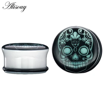 

2PCS Acrylic Luminous SKull Skeleton Ear Plugs Tunnels Screw Fit Flesh Ear Plugs Piercing Stretchers Ear Expander Body Jewelry