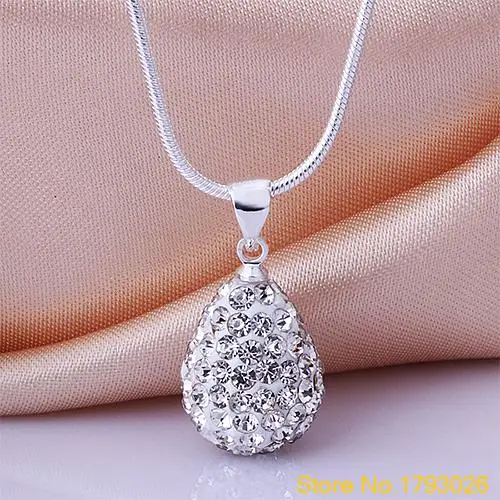 Fashion Silver Plated Crystal Rhinestone Water Drop Shiny Necklace Pendant Chain 4TXApendant