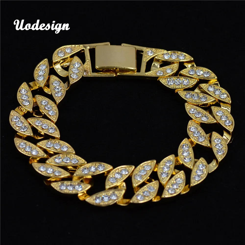

Men Hip Hop Cuban Bracelet Silver Gold Color Bling Rhinestone Iced Out Miami Cuban Chain Link Bracelet Bangle Rock Jewelry