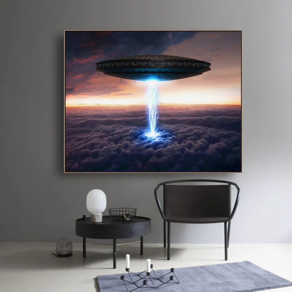 

Laeacco Canvas Calligraphy Paintings on the Wall Art UFO Science Fiction Posters and Prints Living Room Home Decoration Pictures