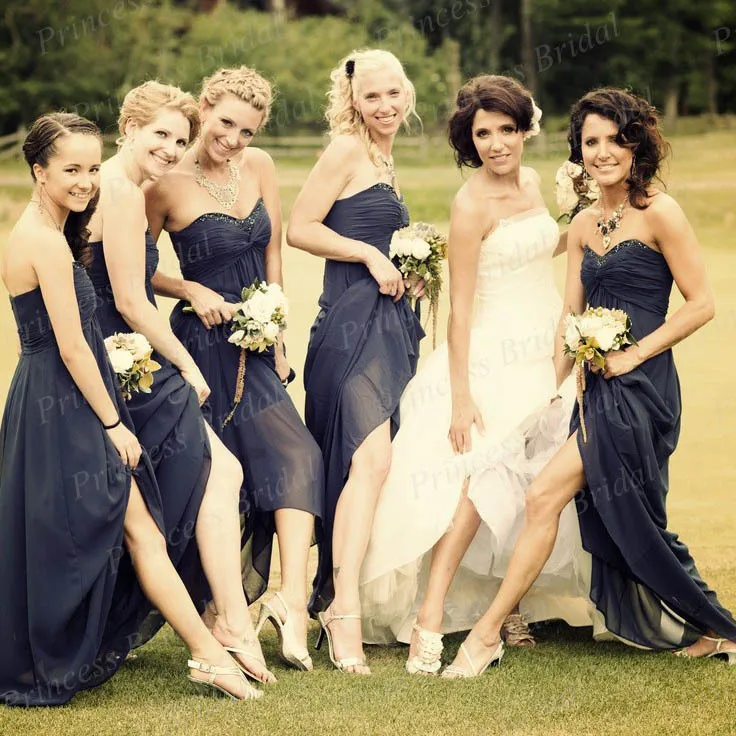 Free Shipping Vintage Style Sheath Sweetheart Pleated Floor Length Chiffon Strapless font b Bridesmaid b font