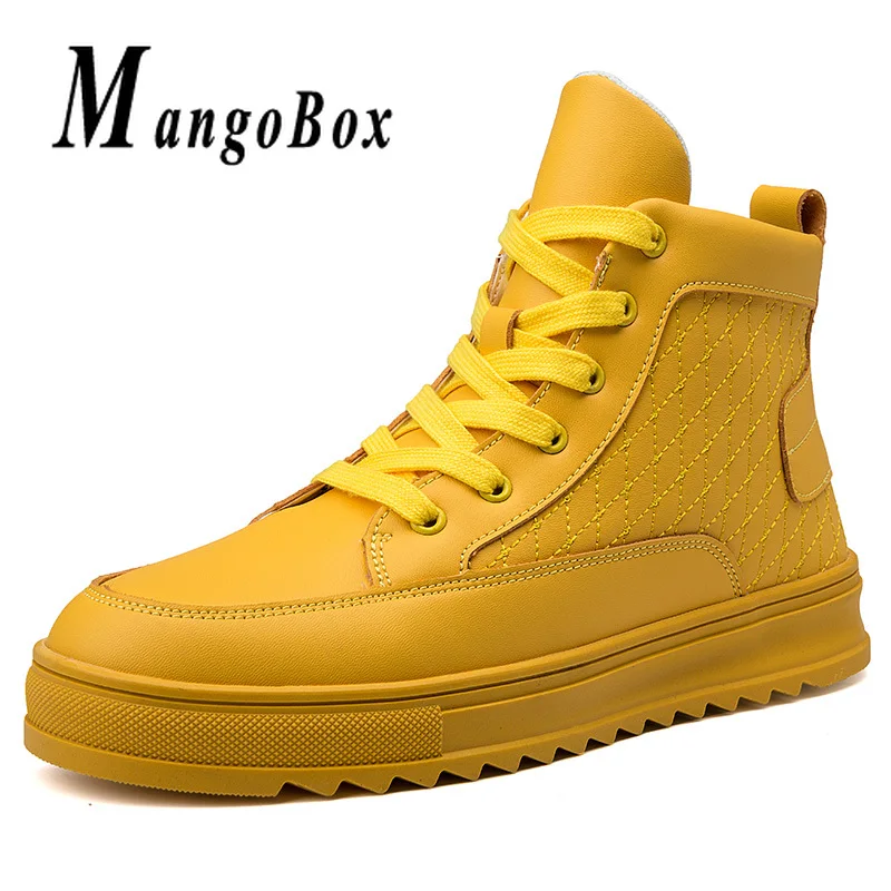 

Walking Sport Shoes for Man Yellow Black Sneakers Skateboard Male High Top Skate Shoes Comfortable Skateboarding Man Trainers
