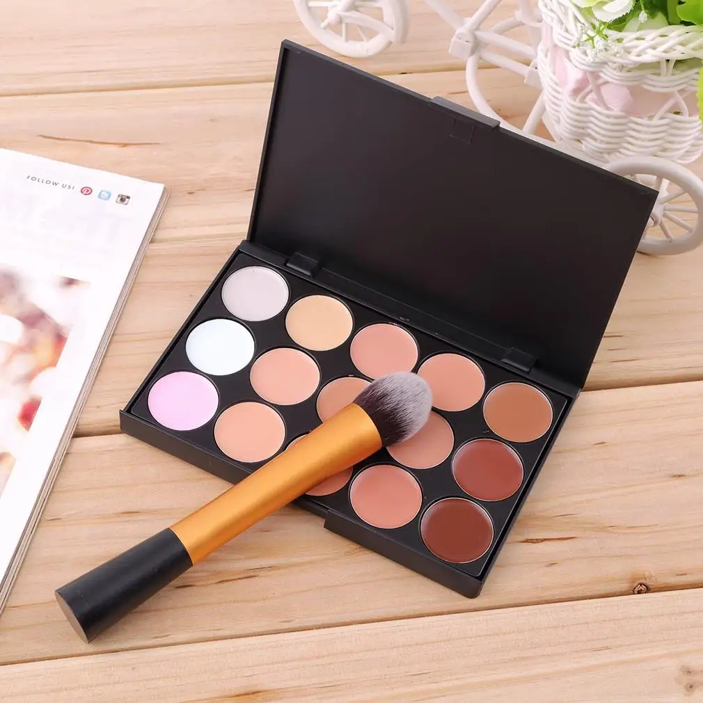 

15 Color Concealer Palette Facial Face Cream Care Makeup base Palettes Cosmetic + 1PCS Round Top Brush Tool