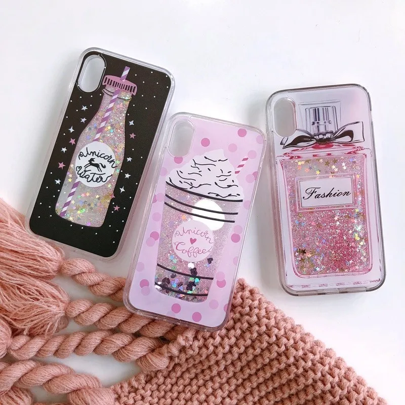 

Liquid Case For iphone XS Max XR X Cases Sequins Dynamic Perfume Bottle Flower Phone Cover For iphone 7 8 Plus 6 6S Coque Fundas