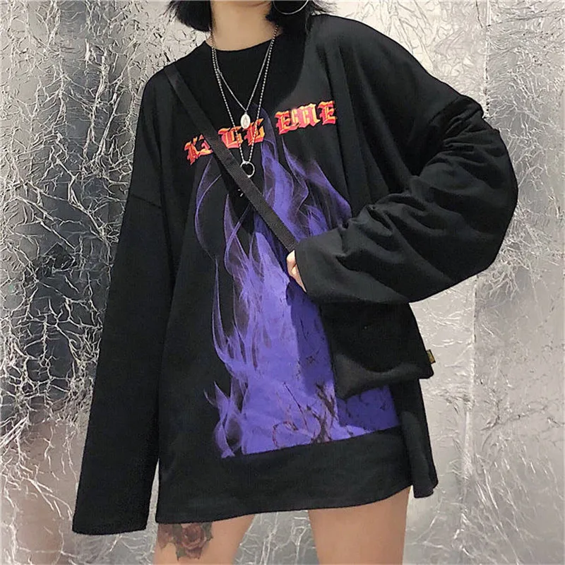 Cena Casual list drukuj japonia koszulki harajuku śmieszne mężczyźni kobiety fajne jesień Punk z długim rękawem luźne Hip Hop Tshirt Streetwear kobiety