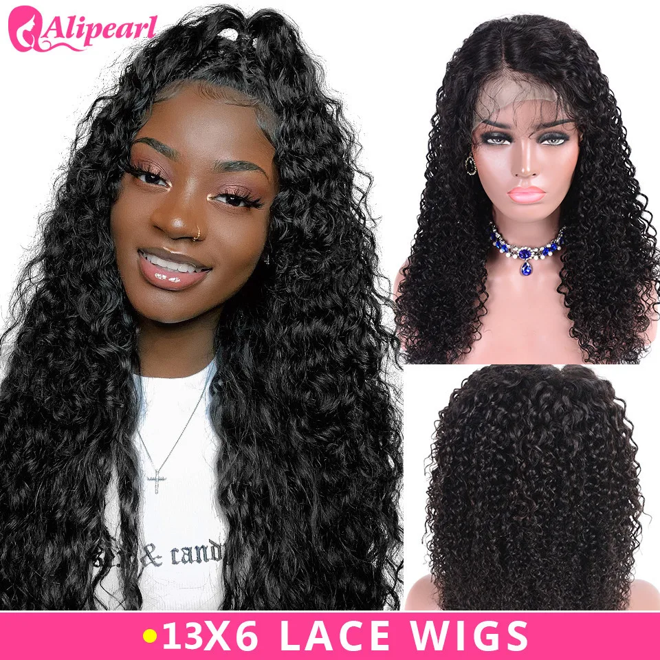 13x6 Curly Lace Front Human Hair Wigs For Black Women Ple Plucked 130% 180% Density Remy Brazilian AliPearl Curly Lace Wigs