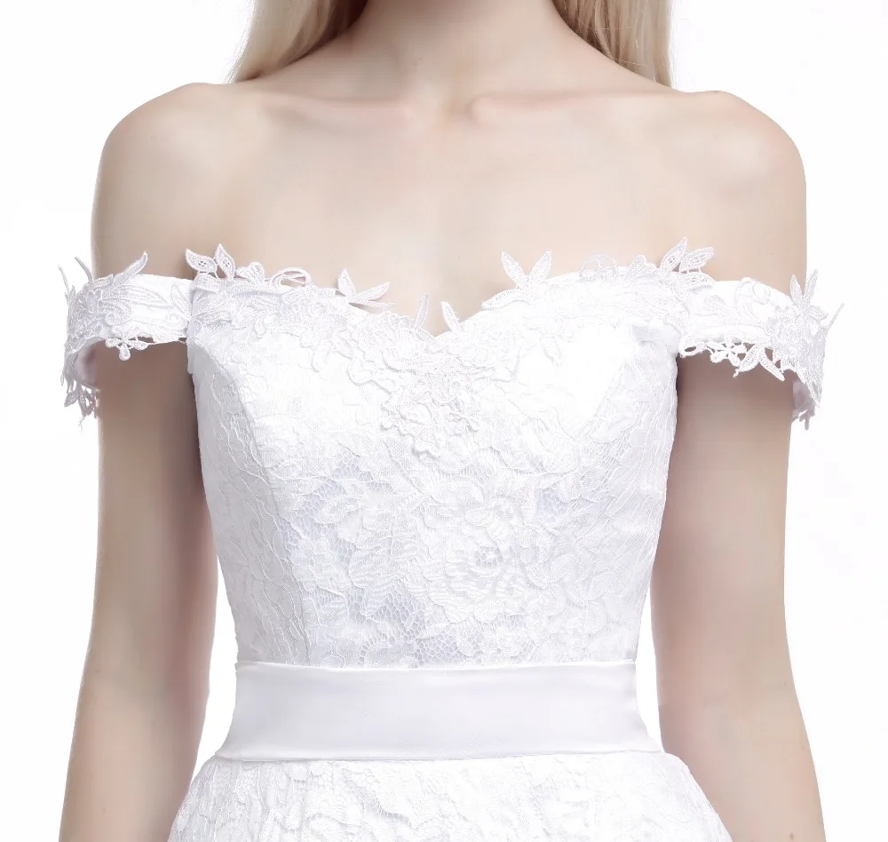 Белые кружевные с вырезом лодочкой 2018 Новый Для женщин Элегантные Короткие