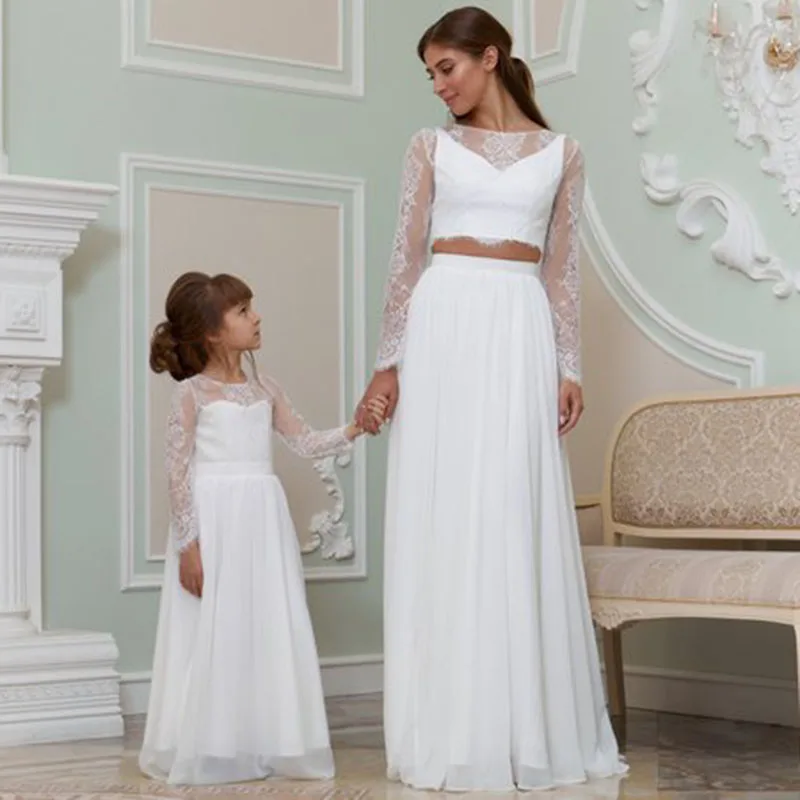 Eightale Moeder en Dochter Trouwjurken 2019 Prinses Tweedelige Floor Lengte Lace Lange Mouwen Bruid Jurk Bruidsjurken Eightale Moeder en Dochter Trouwjurken 2019 Prinses Tweedelige Floor Lengte Lace Lange Mouwen Bruid Jurk Bruidsjurken