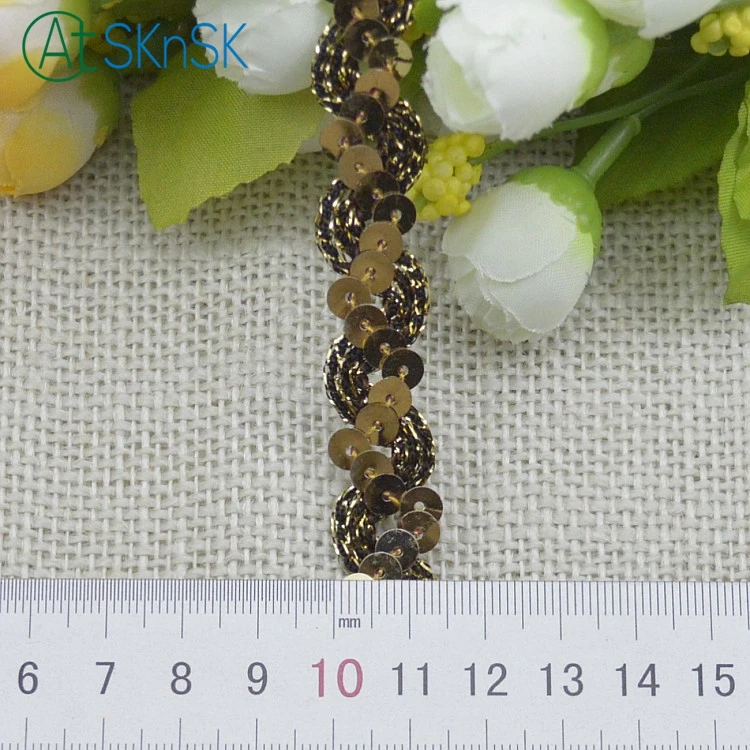 

1Meters/lot Gold Sliver Line Sequined Lace Ribbon Applique 1.5cm Width DIY Clothing Knitting Lace Trimming Fabric Metallic