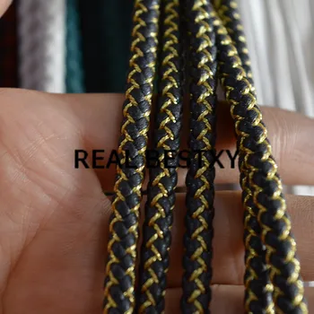 

REAL BESTXY 5m/lot 5mm leather with yellow nylon rope leather rope cords for bracelets making leather rope straps jewelry DIY