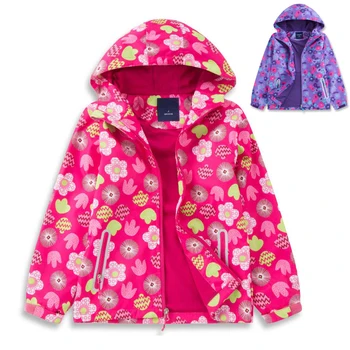 

Girls Spring Autumn Coat For 3-12Years Kids Fleece Cardigan Hooded Jacket Bright Printing Teenage School Uniform Trench Clothes