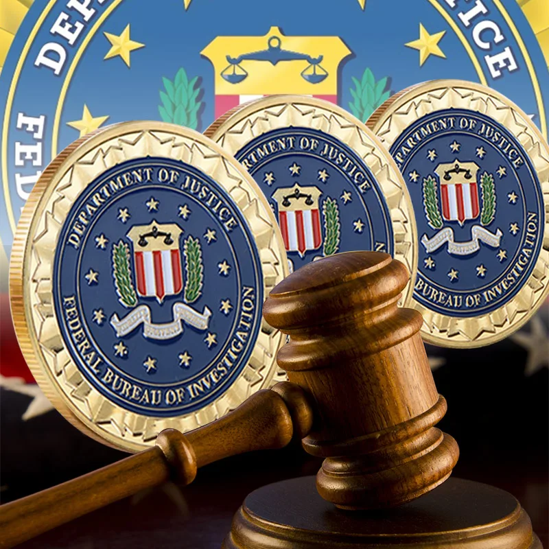 

WR Novelty Colorful Pure 24K Gold Plated Coin of U.S. Department Of Justice American FBI Metal Challenge Coin For Gift