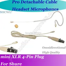 Съемный кабель mini XLR 4Pin MICWL бежевый Omni-Directivity двойной крючок гарнитура микрофон для Shure беспроводной микрофон системы