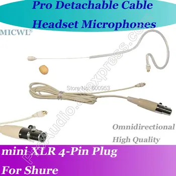 

Detachable Cable mini XLR 4Pin MICWL Beige Omni-Directivity Dual Hook Headset Microphone for Shure Wireless Mic System