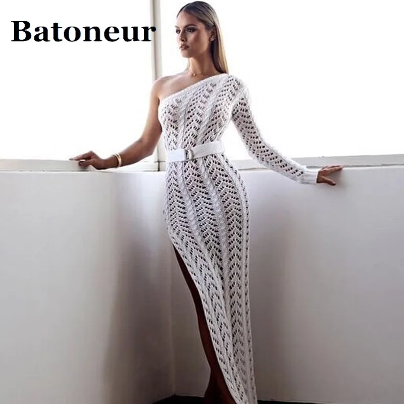 Feditch-2018-New-Knitting-Long-Dress-Women-One-Shoulder-Maxi-Dress-Sexy-Hollow-Out-High-Split (2)