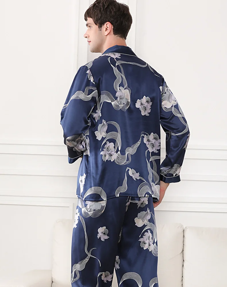 22 momme китайский стиль Мода 100% натуральный шелк пижамы наборы для мужчин пижамы с длинным рукавом мужские пижамы Элегантная пижама для