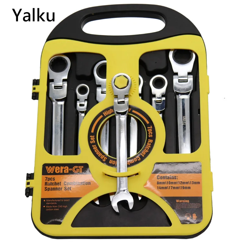 

Yalku Ratchet Wrench Set with Box Hand Tool Set Ratchet Wrench Spanner Hexagon Universal Head Torque Wrench Adjustable Wrench