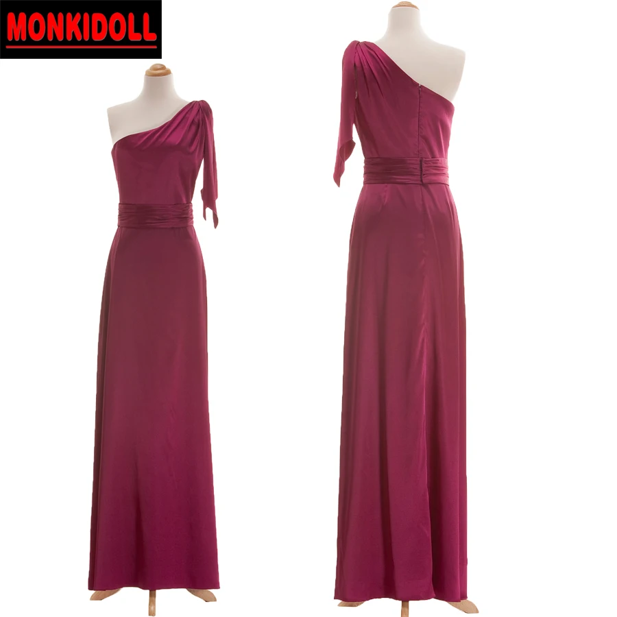 Sexy One Shoulder Burgundy Bridesmaid Dresses Cheap Long Junior