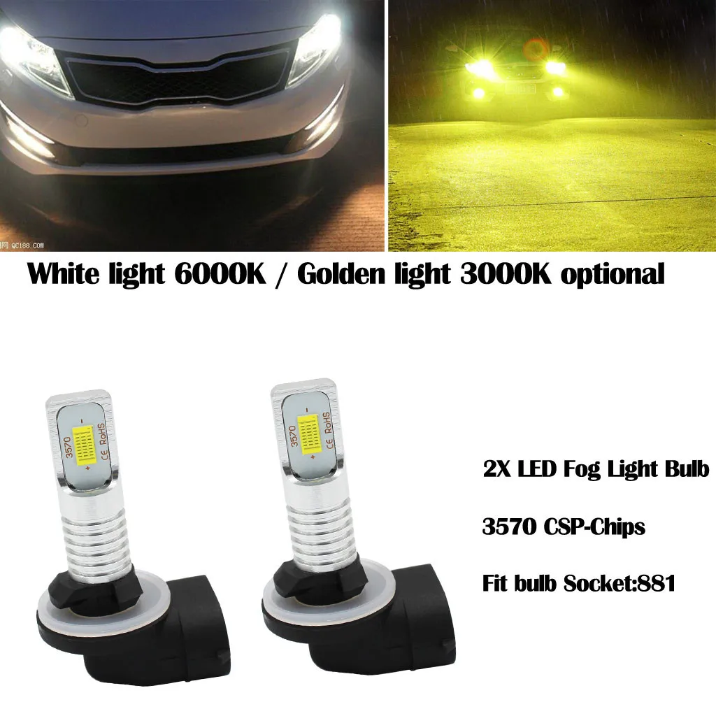 

80W 12V 1600LM LED Fog Light Bulb 3570 CSP-Chips 881 880 LED Fog Lamp Bulbs White 6000K/Gold 3000K LED Fog Lights For Car