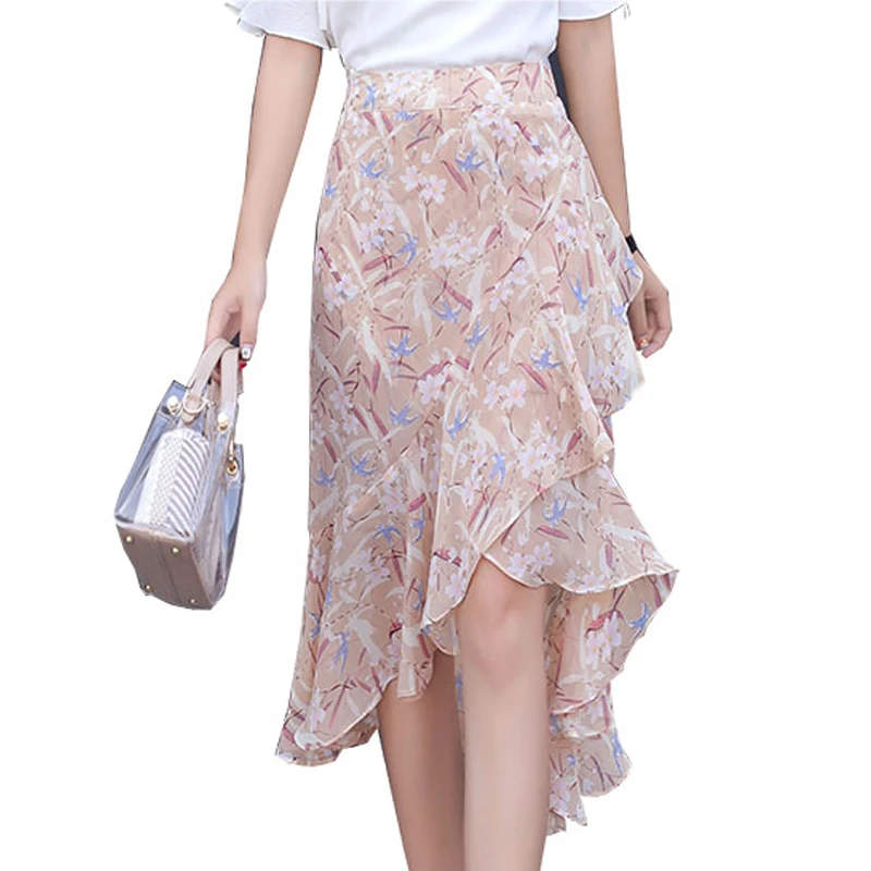 Асимметричная юбка миди с оборками Длинная летняя цветочным принтом эластичная